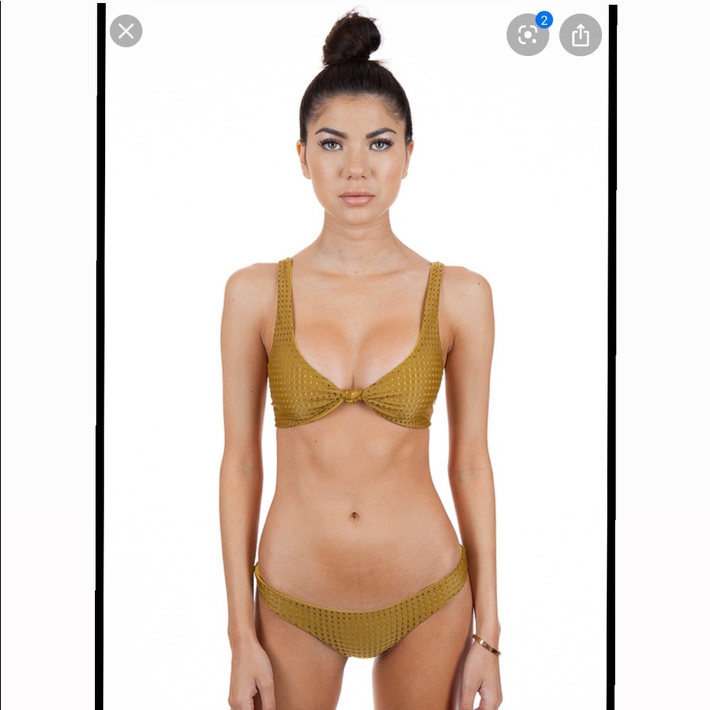 NWT Acacia Mustard Mesh Bikini Set